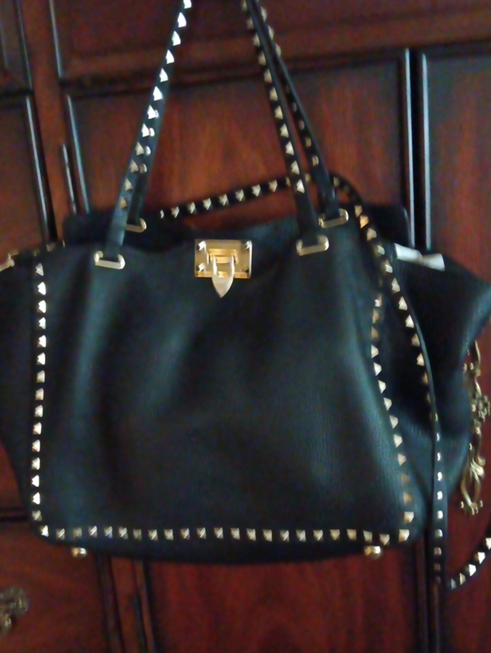 Valentino Garavani Black Studded Satchel with Gold Hardware